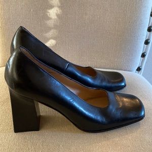 Lerre Leather Rounded Square Toe Heels Pumps Made in Italy Black 5.5-6 (36.5)